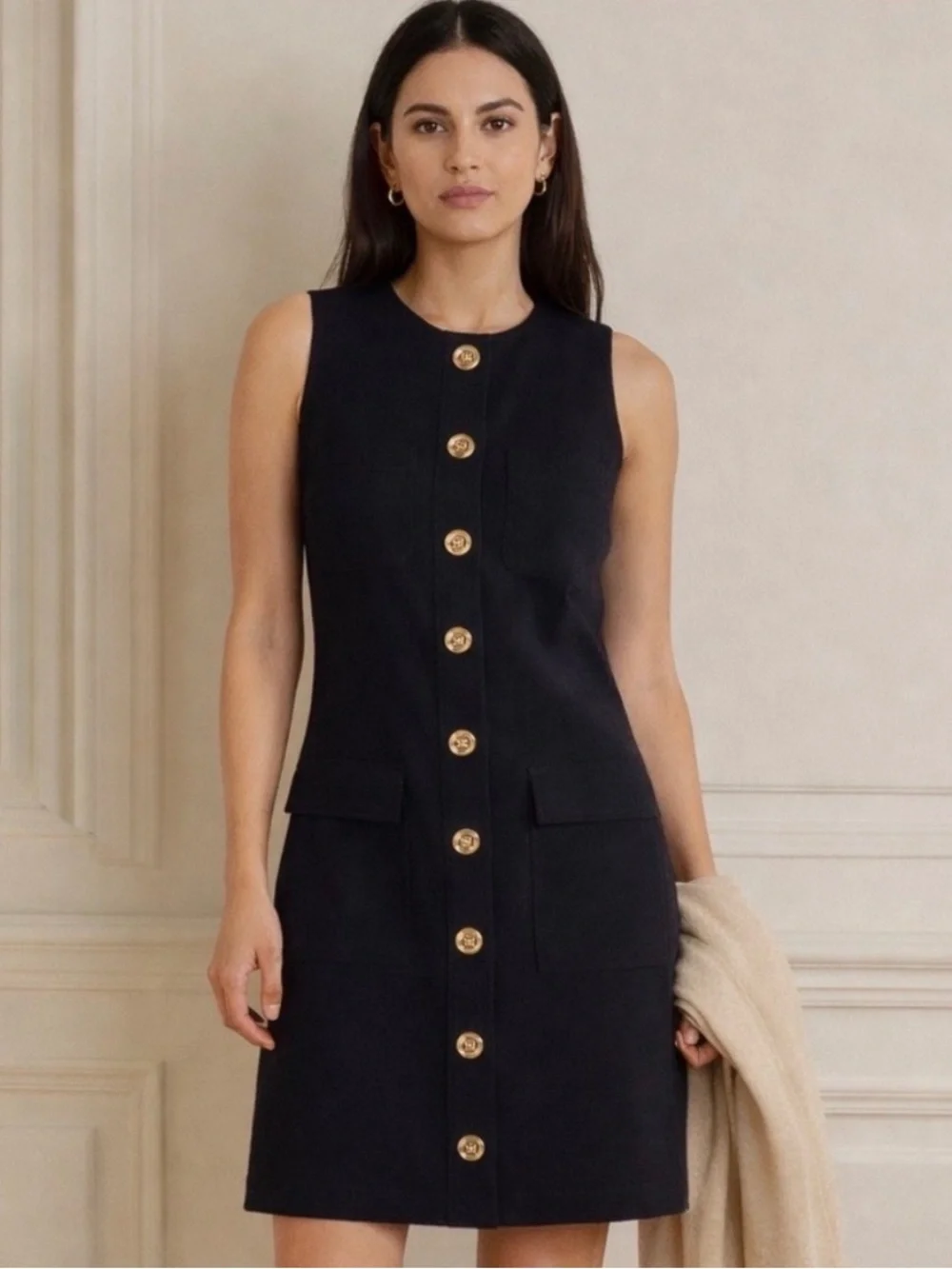 NWT J. Crew Button-front shift dress in drapey crepe $198 Black Womens